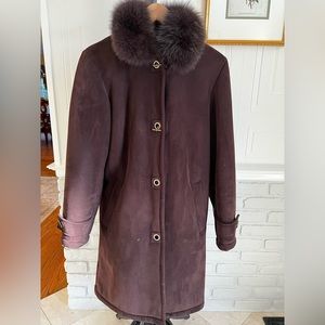 Dana Buchman dark chocolate fur trim coat, S